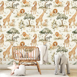 Cute Safari Animal Wallpaper – Nursery Kids Room Peel-and-Stick Removable Design