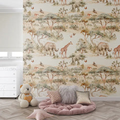 Neutral Safari Wallpaper – Calm Beige Peel-and-Stick Kids Nursery Design