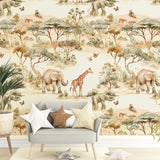 Neutral Safari Wallpaper – Calm Beige Peel-and-Stick Kids Nursery Design