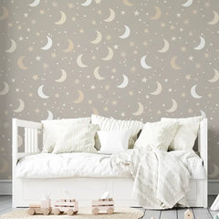Moon and Stars Nursery Wallpaper – Dreamy Peel-and-Stick Kids Room Removable Design