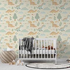 Cute Dinosaur Wallpaper – Kids Room Boys Room Peel-and-Stick Nursery Design