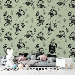 Playful Monkey Jungle Wallpaper – Kids Room Nursery Peel-and-Stick Design