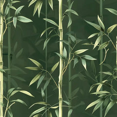 Deep green zen bamboo forest minimal peel-and-stick wallpaper for bedroom or home office