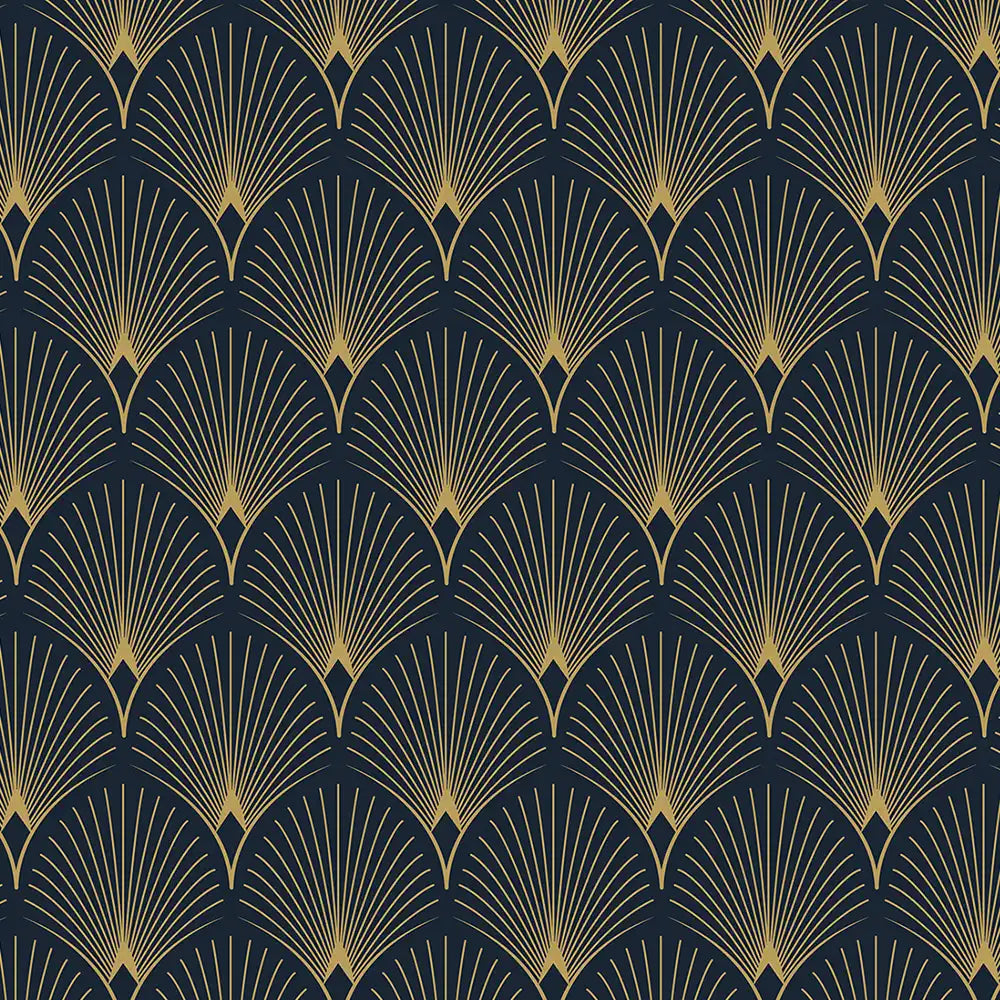 Art deco fan peel-and-stick wallpaper in blush pink, romantic bedroom wall design