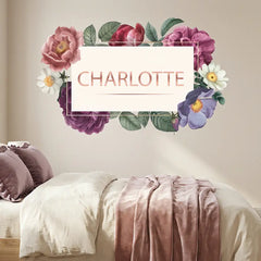 Custom Floral Name Sign Wall Sticker – Girls Room Nursery Personalized Decal