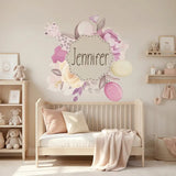Custom Name Baby Floral Wall Sticker – Personalized Nursery Girls Room Decal