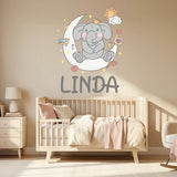 Elephant Name Wall Decal – Personalized Nursery Kids Room Removable Sticker