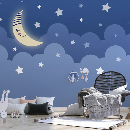 Dreamy Moon and Stars Wallpaper – Magical Peel-and-Stick Nursery Kids Room Design