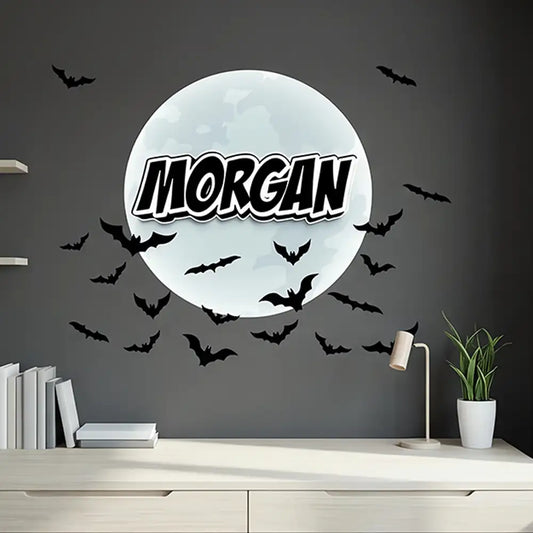 Custom Name Bat Moon Wall Sticker