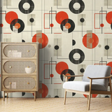 Bauhaus Abstract Circle Wall Mural for a chic bedroom design.
