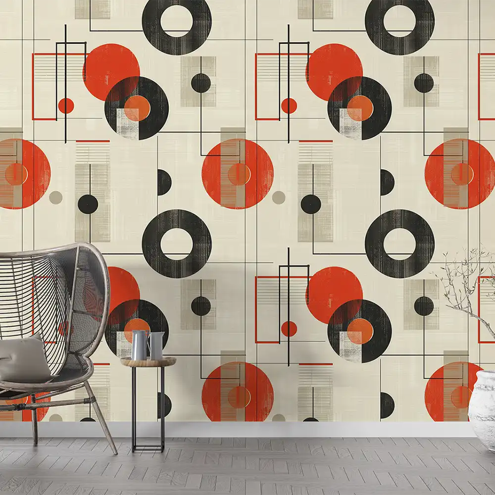 Bauhaus Abstract Circle Wall Mural for a stylish living room.