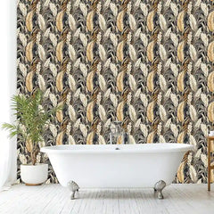 Beautiful golden palm luxury tropical wallpaper enhances modern interiors.