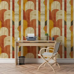 Beautiful Retro Mustard and Terracotta Wall Mural for offices.