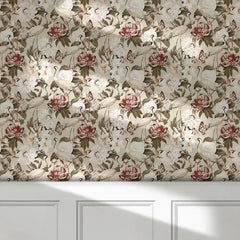 Beautiful vintage crane and peony botanical wallpaper enhances classic spaces.