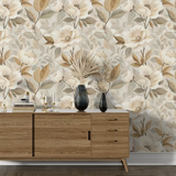Beautiful Beige and Gold Floral Wallpaper for living rooms.
