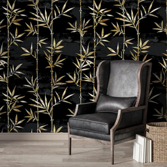 Black and gold bamboo wallpaper sticker for home wall adds a luxurious touch.