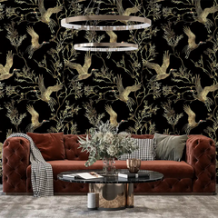 Black and Gold Crane Wallpaper for an elegant office setting.