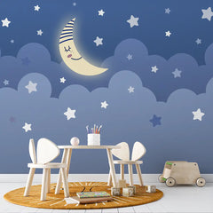 Dreamy Moon and Stars Wallpaper – Magical Peel-and-Stick Nursery Kids Room Design