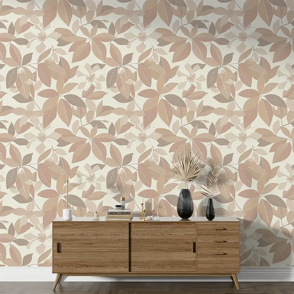 Beautiful Blush Beige Floral Wallpaper for creating a serene bedroom.