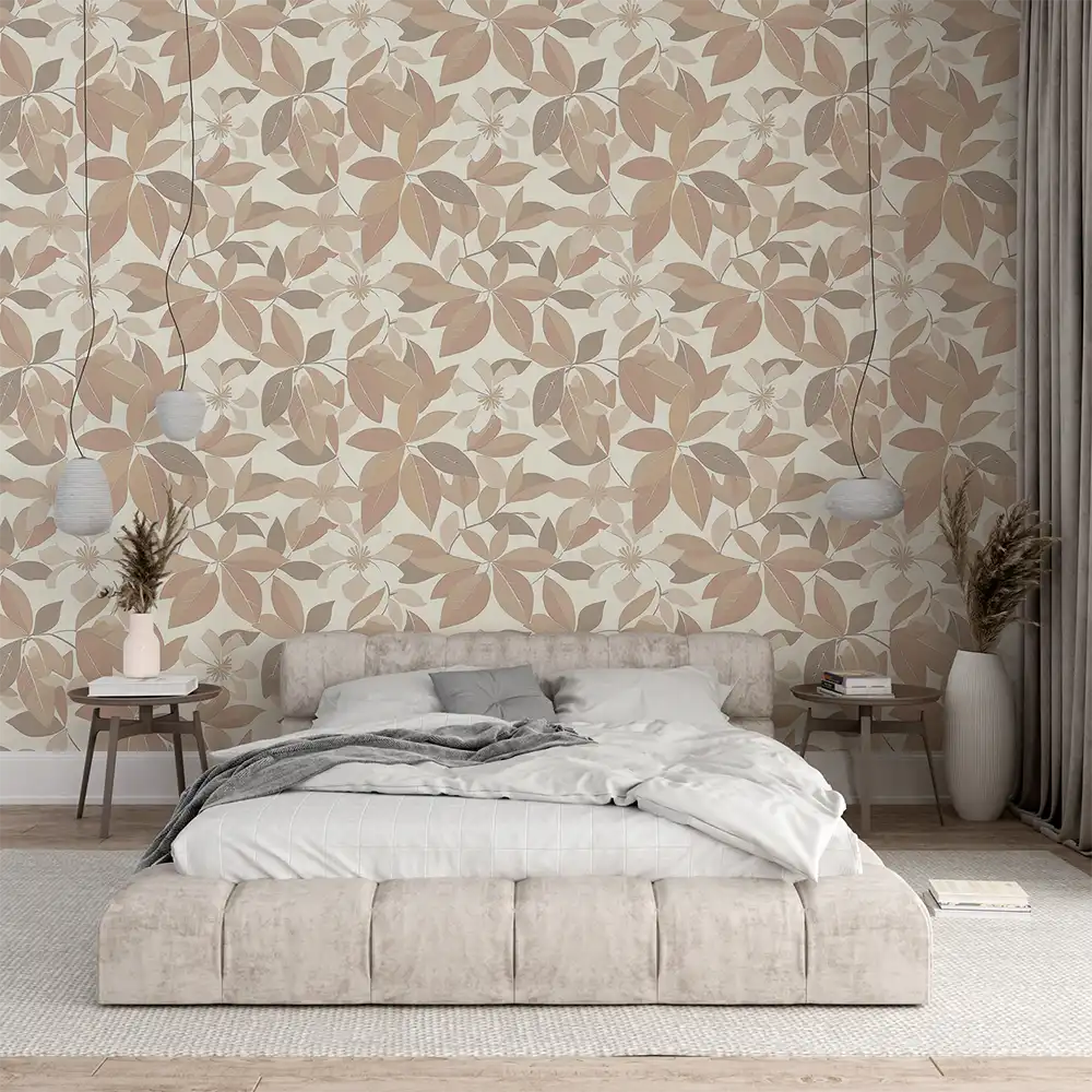 Blush Beige Floral Wallpaper to add charm to your living room.