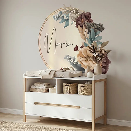 Custom Name Floral Circle Wall Sticker
