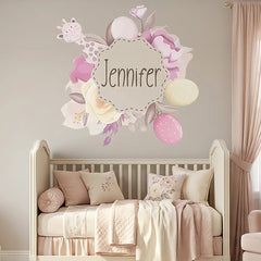 Custom Name Baby Floral Wall Sticker – Personalized Nursery Girls Room Decal