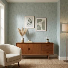 Linen botanical removable wallpaper in charcoal gray, dramatic modern bedroom feature wall