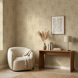 Natural linen botanical peel-and-stick wallpaper installed in home office setting