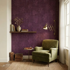 Botanical linen removable wallpaper sample tile detail, earthy neutral tones