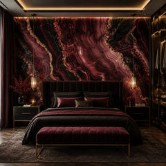 Luxury dark agate peel-and-stick mural in living room, rich jewel-tone accent wall