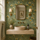 Sunny bathroom featuring buttercup meadow wallpaper for a cheerful floral vibe