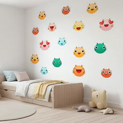 Cute Cat Faces Wall Sticker – Kids Room Nursery Removable Decal Set