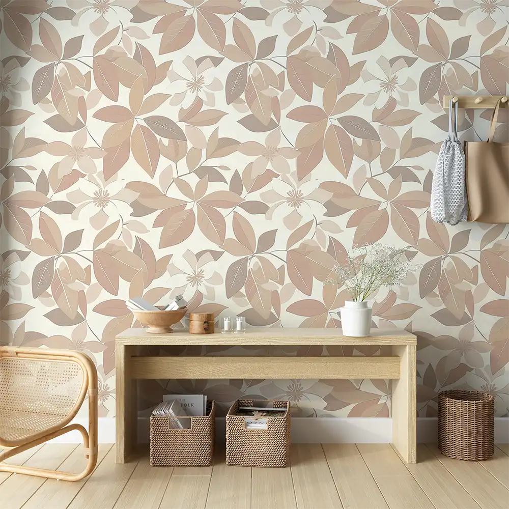 Changeable Blush Beige Floral Wallpaper for easy room transformation.