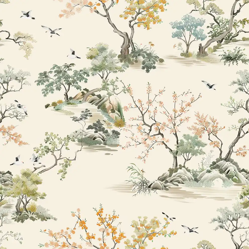 Chinoiserie Landscape Wallpaper to add beauty to your office space.