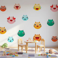 Cute Cat Faces Wall Sticker – Kids Room Nursery Removable Decal Set