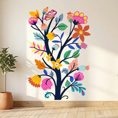 Colorful Floral Branch Wall Decal – Living Room Bedroom Removable Sticker