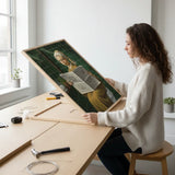 Comfortable funny girl with a pearl earring parody bathroom art poster sticker softens interior.