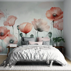 Comfortable minimal watercolor floral wall mural sticker for office wall decor adds calm.
