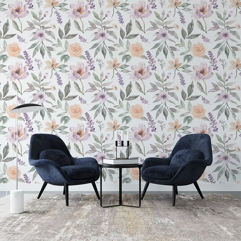 Comfortable pastel watercolor floral wallpaper sticker for bedroom wall adds calm.