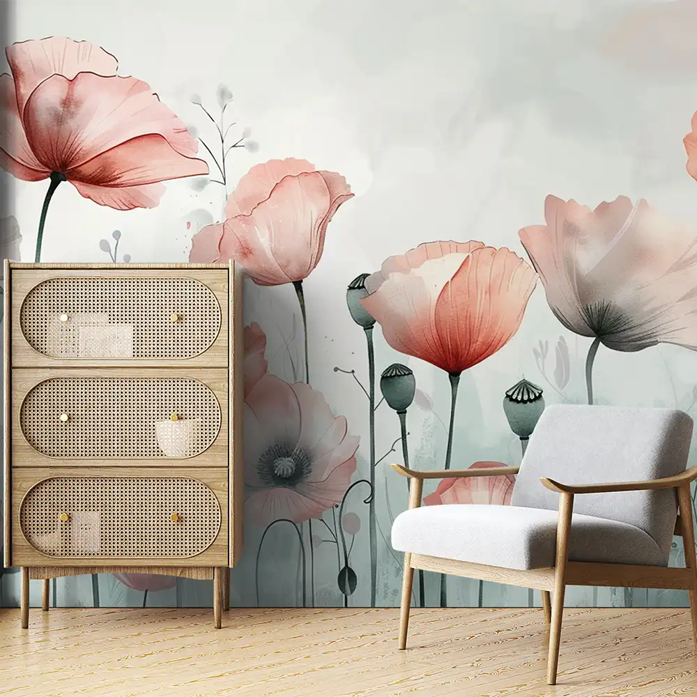 Enhance your room with minimal watercolor floral wall mural sticker for wall decor.
