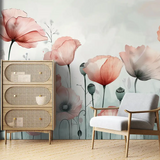 Enhance your room with minimal watercolor floral wall mural sticker for wall decor.