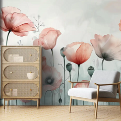 Enhance your room with minimal watercolor floral wall mural sticker for wall decor.