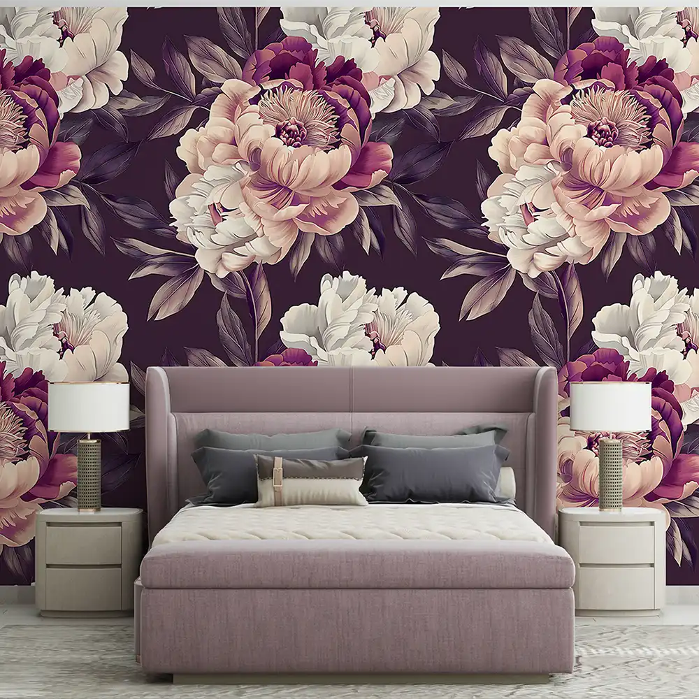 Enhance your room with plum purple floral wallpaper sticker for wall decor.