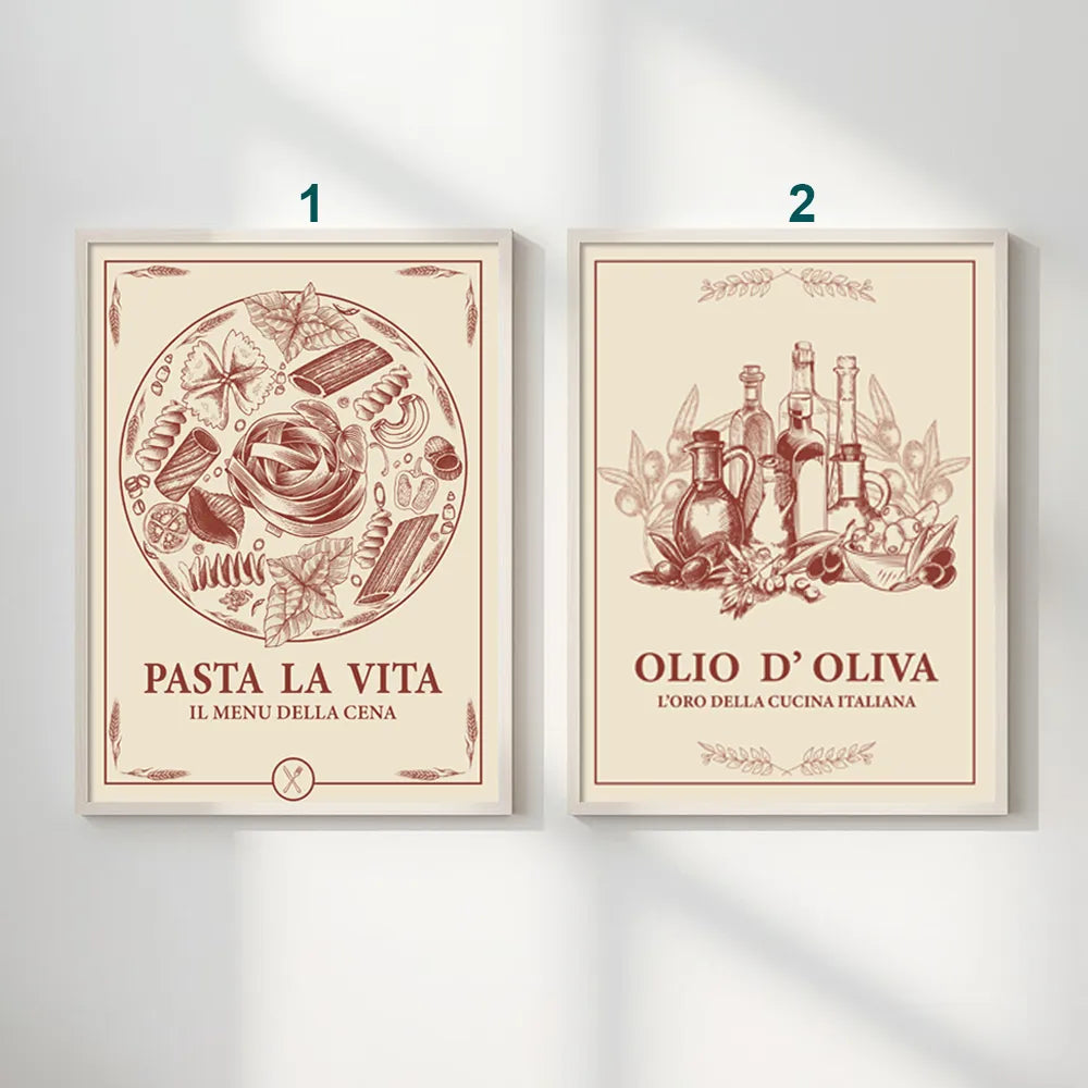 Enhance your kitchen with vintage Italian kitchen food illustration art poster sticker.
