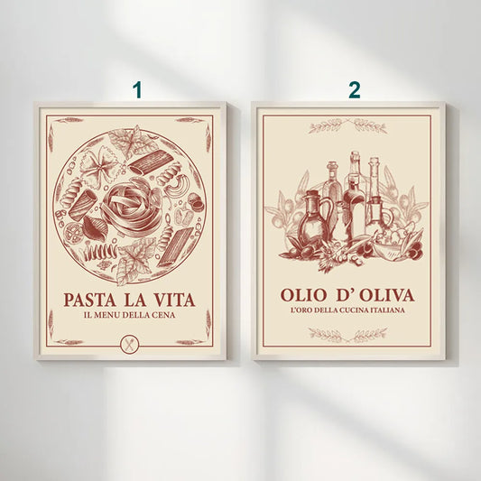 Enhance your kitchen with vintage Italian kitchen food illustration art poster sticker.