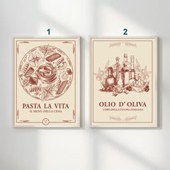 Enhance your kitchen with vintage Italian kitchen food illustration art poster sticker.