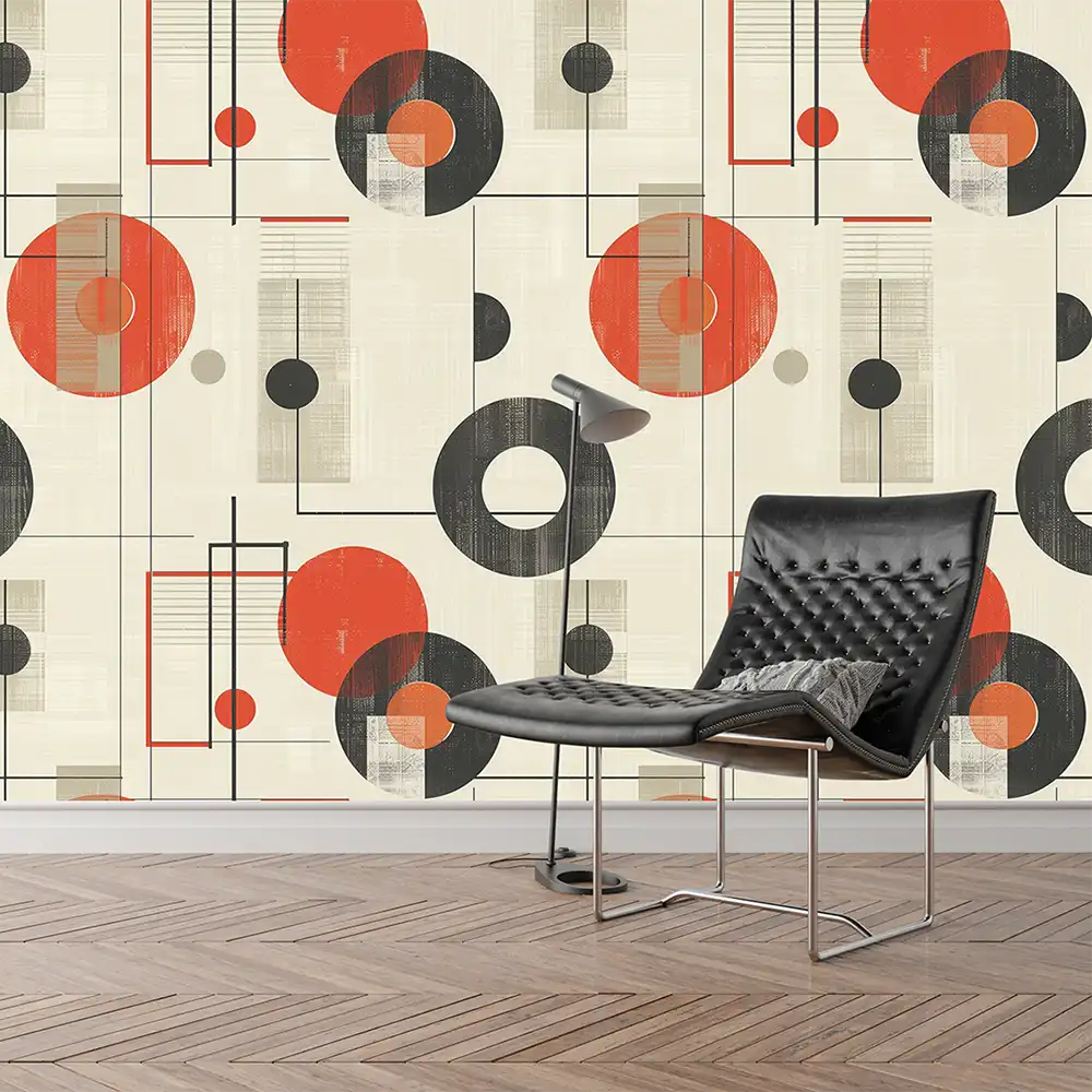 Custom Bauhaus Abstract Circle Wall Mural for a unique home touch.