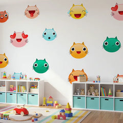 Cute Cat Faces Wall Sticker – Kids Room Nursery Removable Decal Set