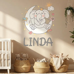 Elephant Name Wall Decal – Personalized Nursery Kids Room Removable Sticker