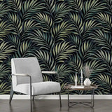 Luxury jungle wallpaper full bedroom wall, exotic dark palm and monstera leaf design